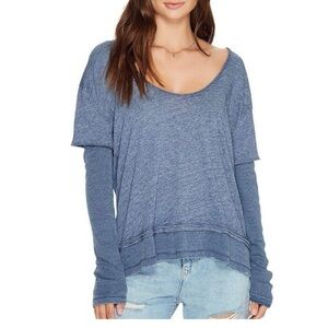 Free People We The Free Magic Long Sleeve Layered Hi Lo Tee Top in blue🫧